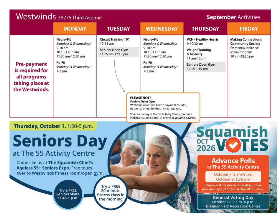 September calendar Westwinds activities