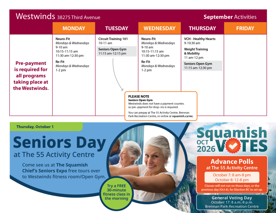 September calendar Westwinds activities