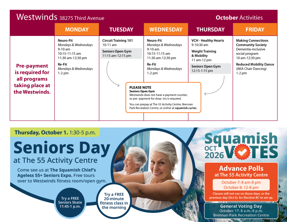 October The Westwinds activity calendar