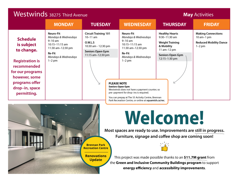 May calendar Westwinds activities