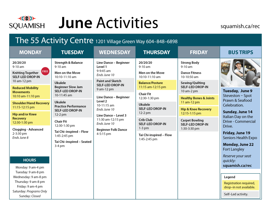 June Calendar 55 Activity Centre