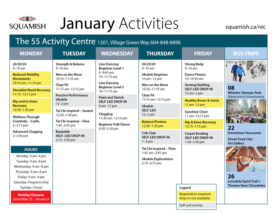 January Activity Calendar