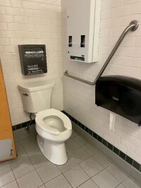 Universal washroom in the library features grab bars and ample transfer space.
