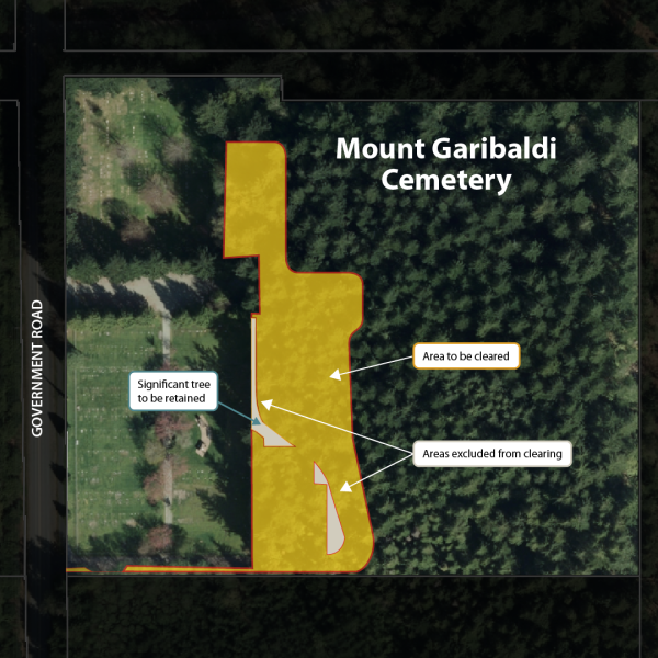 Map outlining expansion area to be cleared as well as areas to and trees to be retained.