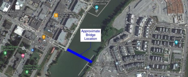 Map showing bridge location at the end of Victoria Street.