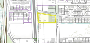 Map with property on Tantalus Road at Hood Road outlined