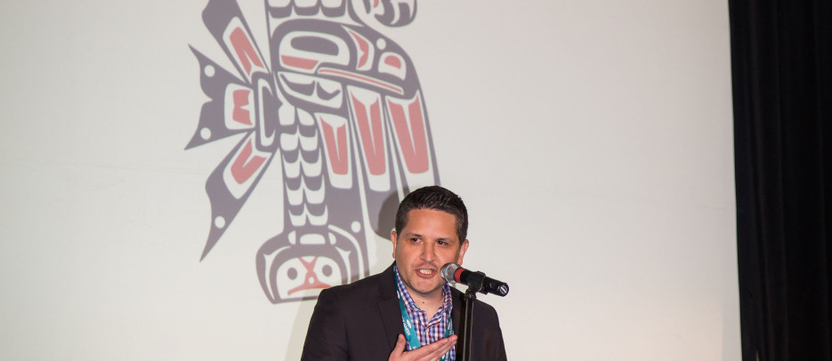 Squamish Nation Co Chair Skwetsi7meltxw, Joshua Joseph, extends a welcome to Squamish Nation traditional territory to international delegates