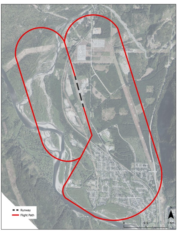 map showing flight path and runway.